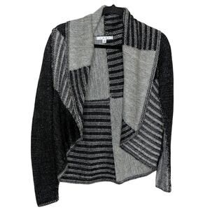 Cabi 483 Patchwork Circle Cardigan Black Gray Draped Front Wool Acrylic Size XS